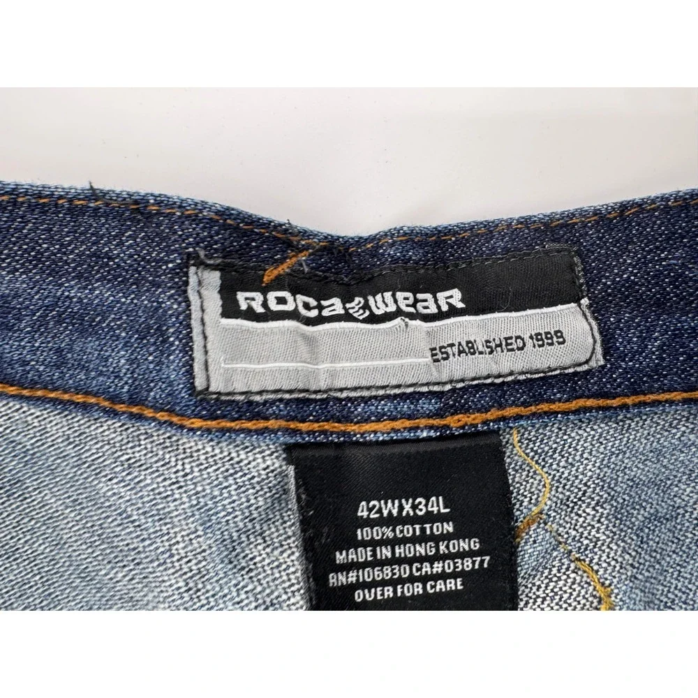 Y2K Rocawear Mens Jeans 42x34 Baggy Wide Leg Straight Fit Embroidered‎ Pockets